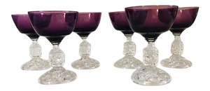 Vintage Fostoria Purple & Clear Cocktail Glasses S/6
