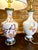 Metal Pair of Cloisonné Birds Lamps on Lucite Paired With White Silk Pencil Pleated Shades. For Sale - Image 7 of 9