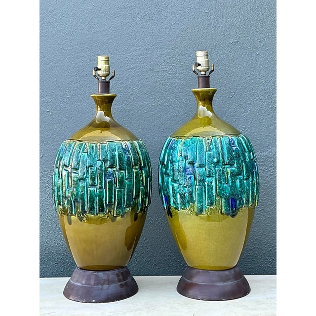 Vintage MCM Glazed Ceramic Lamps - A Pair For Sale - Image 9 of 9