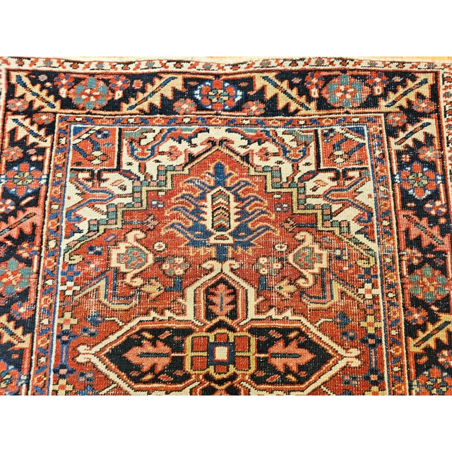 Vintage Persian Heriz Serapi Area Rug, Handwoven Geometric Pattern, Brick Red & Ivory, 4’ X 4’ For Sale In Chicago - Image 6 of 12