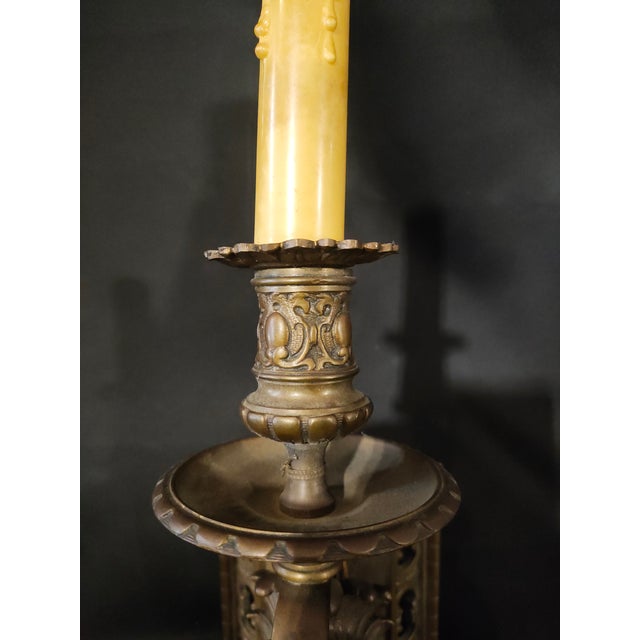 Late 19th Century French Renaissance Revival Bronze Mascaron Three-Light Wall Sconces - a Pair For Sale - Image 9 of 9
