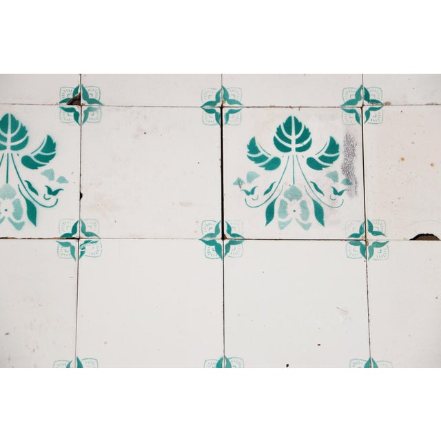 1900s Antique Portuguese White & Green Floral Art Nouveau Tiles, Large Set of 29 For Sale - Image 15 of 18