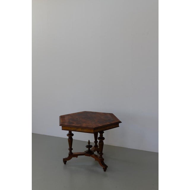 Antique Danish Hexagonal Walnut Burl Center Table, 1880s For Sale - Image 9 of 18