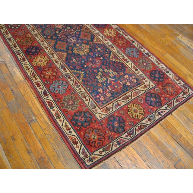 1890s Blue Navy Geometric Tribal Antique W. Persian Kurdish Carpet 3' X 14' Handmade Wool Rug For Sale - Image 4 of 5