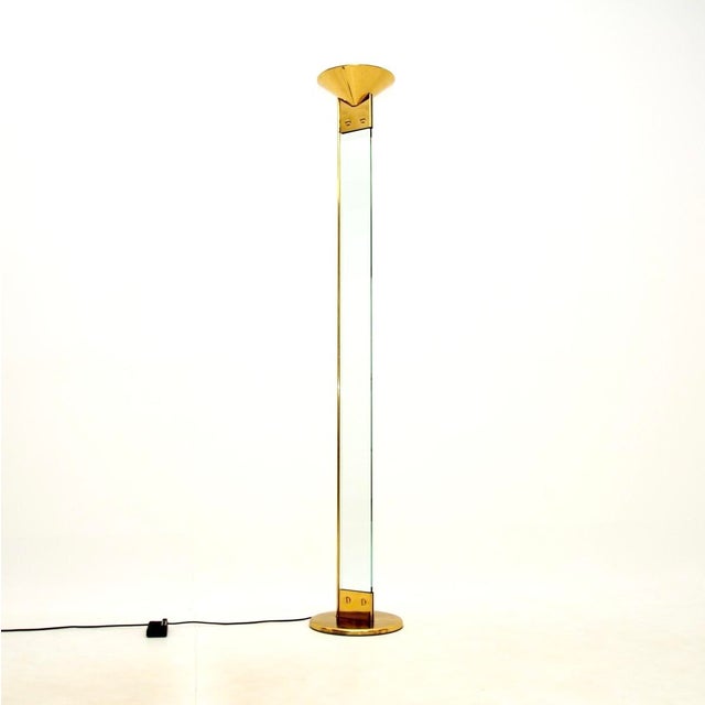 Brown Vintage Italian Brass and Glass Floor Lamp attributed to Max Baguara for Lamperti, 1970 For Sale - Image 8 of 8