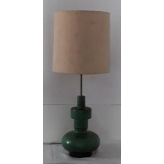 Large Ceramic Table Lamp with Wool Shade, 1970s, in Good conditions. Designed 1970 to 1979 European Plug (up to 250V).The...