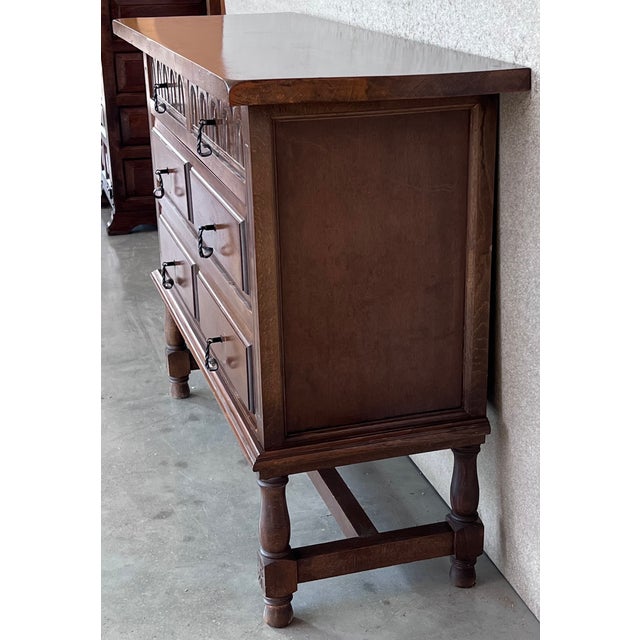 Wood 20th Century Catalan Spanish Antic Pine Console Sofa Table, Three Drawers For Sale - Image 7 of 11