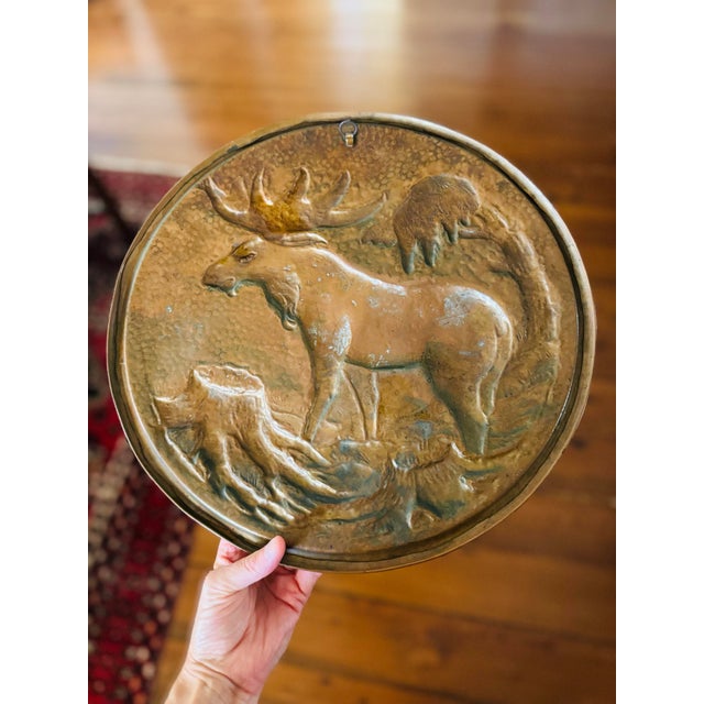 Handsome Large Copper Tone Moose Wall Plaque For Sale - Image 6 of 7