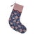 Handmade Dark Blue Floral Block Print Christmas Stocking with Red Piping For Sale