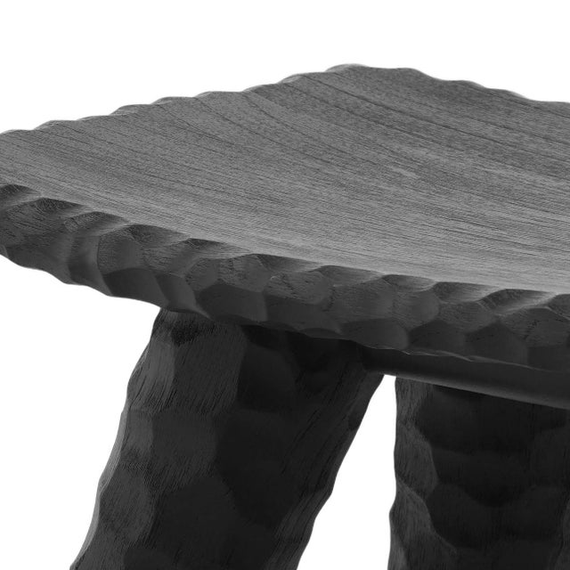 Organic Modern Black Chiseled Leg Stool For Sale - Image 12 of 12