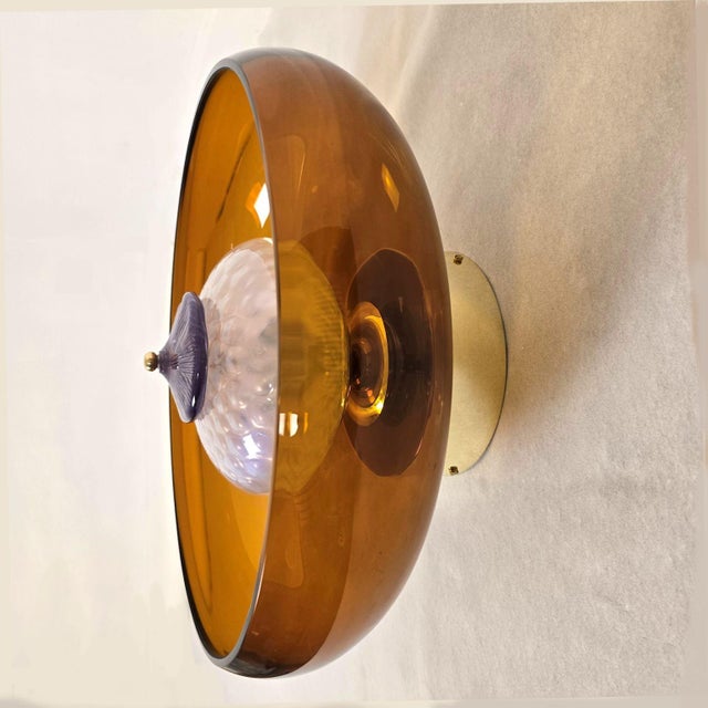 Amber 1990s Amber Mid Century Modern Murano Glass Sconces - a Pair For Sale - Image 8 of 13