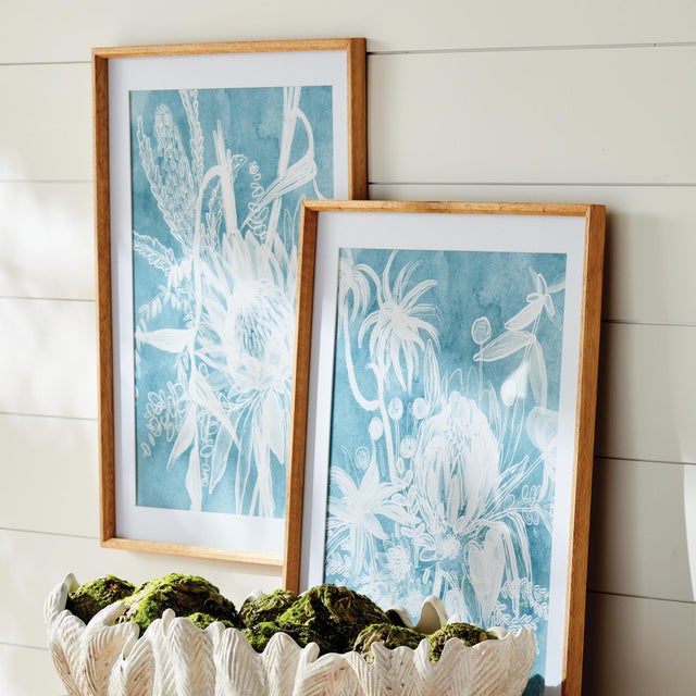 Contemporary Protea Abstract Prints In Soft Blue, Set Of 4 For Sale - Image 3 of 4