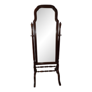 1990s Victorian Style Cherry Cheval Full Length Floor Mirror