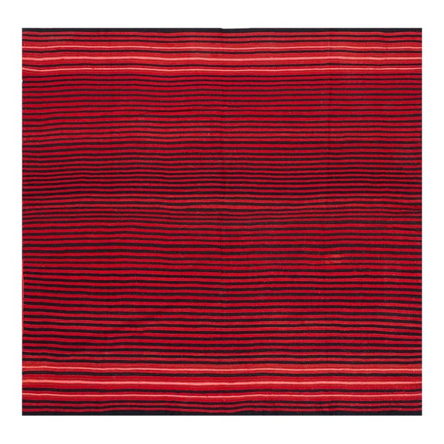 1920s Red Background Stripe Black and Ivory Desing Antique Navajo Rio Grande Rug For Sale