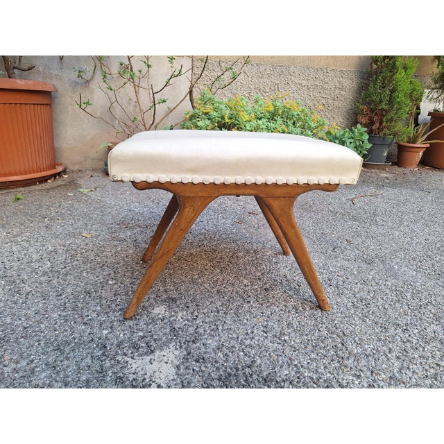 Ottoman in Light Wood with Eco-Leather Upholstery, 1950s For Sale - Image 4 of 9