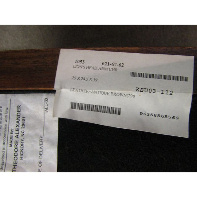 Theodore Alexander Pair of Mahogany Carved Leather Seat Chairs For Sale - Image 10 of 11