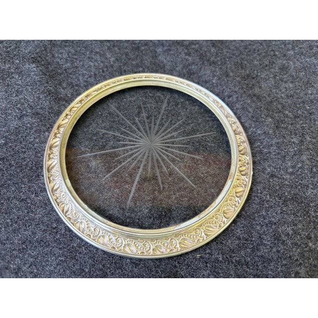 Metal Vintage Sterling Silver Etched Glass Wine Coaster For Sale - Image 7 of 12