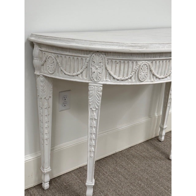 Late 19th Century Late 19th Century Louis XVI Ornately Carved Wood Demi-Lune With White Gesso Finish For Sale - Image 5 of 8