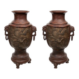 Antique Chinese Terracotta Dragon Vases / Footed Base, Late 19/Early 20th Century For Sale