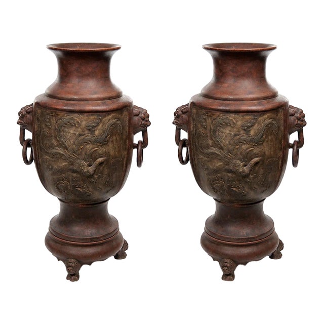 Antique Chinese Terracotta Dragon Vases / Footed Base, Late 19/Early 20th Century For Sale