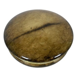 Italian Hand-Carved Alabaster Jewelry Box With Brass Mounts, Green Veined Stone For Sale