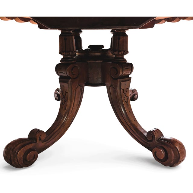 Antique Oval Burlwood Coffee Table With Marquetry Inlay and Scalloped Edge For Sale - Image 11 of 16