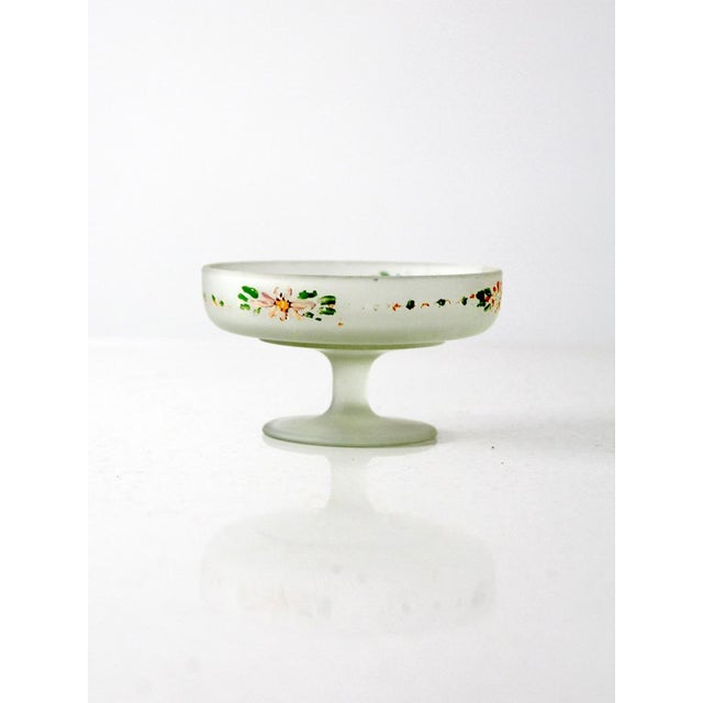Shabby Chic Vintage Floral Satin Glass Compote Pedestal Dish For Sale - Image 3 of 6