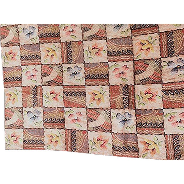 Early 20th Century 1930s Multicolor Floral Folk Art Antique American Hooked Rug 9'0" X 11'4" Handknotted Wool Carpet For Sale - Image 5 of 6