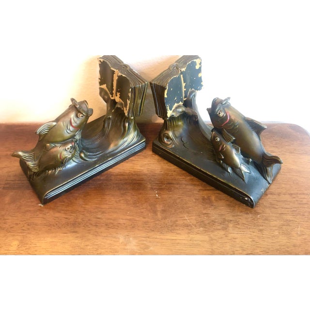 Metal Antique Schooling Fish Metal Bookends by K & O Co Ny For Sale - Image 7 of 12