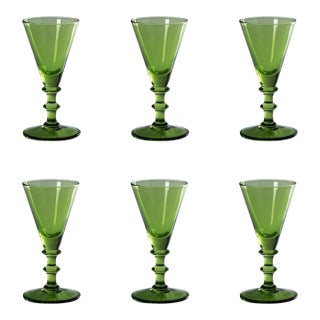 Lorraine 6-Piece Set Vintage Glass Cordial, Tarragon For Sale