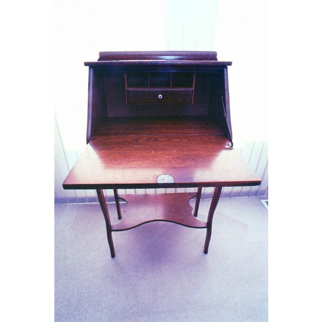 Traditional Antique Turn-of-the-Century Quarter-Sawn Oak Drop-Front Secretary Desk For Sale - Image 3 of 7
