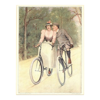 1893 French Antique Illustration Print for Bicycle Lovers, Matted For Sale