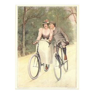 1893 French Antique Illustration Print for Bicycle Lovers, Matted