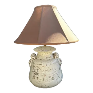 Rustic European Italian Glazed Terracotta Urn Table Lamp W/Shade