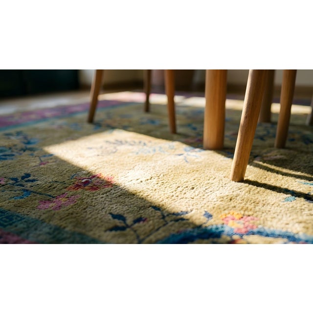 Outstanding Tan Tupe and Purple Color With Flower Design Antique Chinese Art Deco Rug For Sale - Image 12 of 14