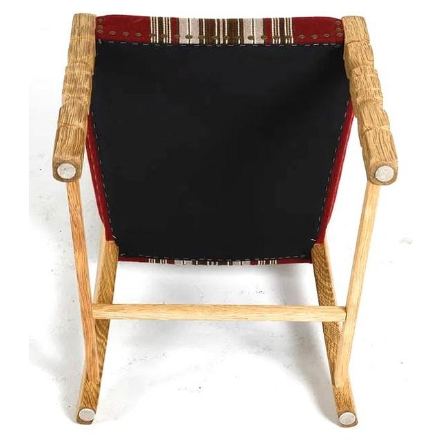 1960s Set 8 Danish Mid Century Dining Chairs Carved Oak & Striped Upholstery For Sale - Image 9 of 9