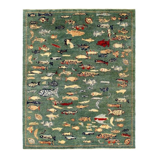 Pasargad DC Fine Hand Knotted Gabbeh Fish Design Rug For Sale