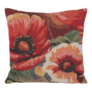 Red Poppy Tapestry Cushion With Feather Filler - 46x46cm (18"x18") For Sale