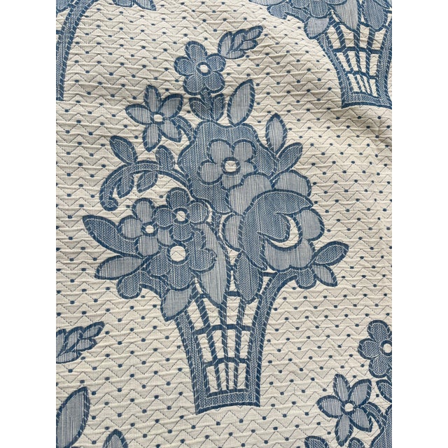 Farmhouse Vintage Blue and White Floral Basket Textile For Sale - Image 3 of 5