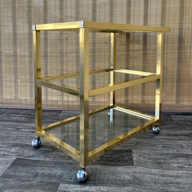 Mid-Century Modern Vintage Mid Century Modern Dry Bar/ Serving Cart in the Pierre Vandel Style. Circa 1970s For Sale - Image 3 of 18