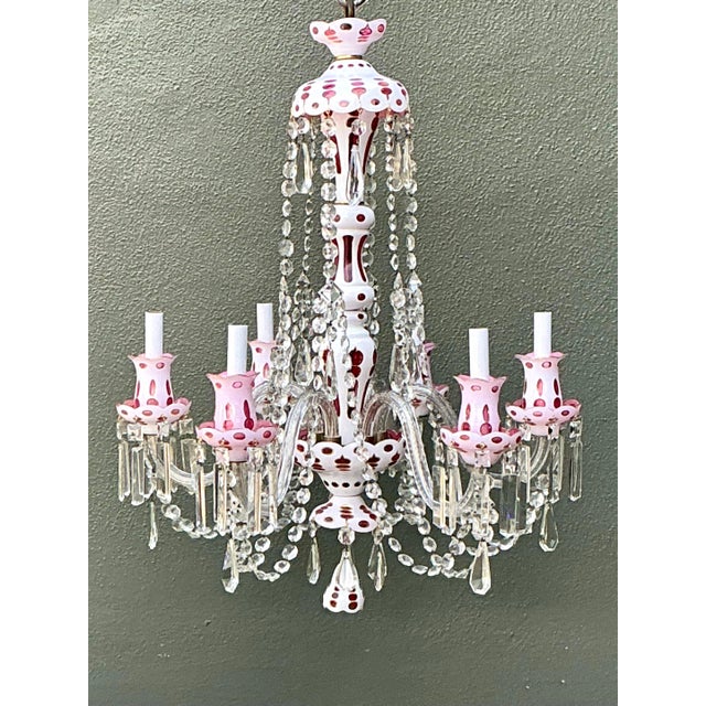 Late 20th Century Vintage Check Cut Crystal Swag Chandelier For Sale - Image 5 of 12
