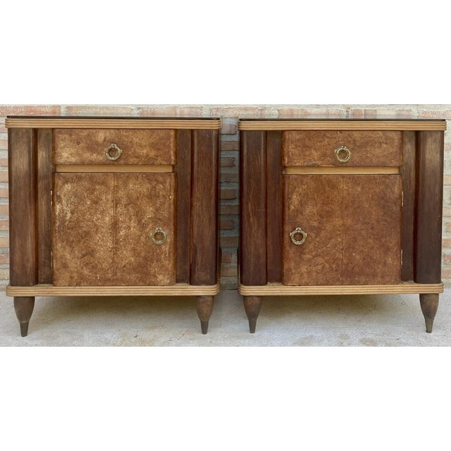 Italian Walnut and Beech Wood Nightstands with Black Glass, 1940s, Set of 2 For Sale - Image 4 of 16