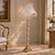 French French-Style Gilded Floor Lamp – Ornate Gold Leaf Stand With Embroidered Ivory Shade & Crystal Fringe For Sale - Image 3 of 3