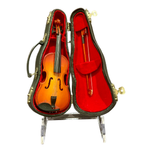 Vintage Miniature Replica Wood Violin and Bow With Case 6.5" Long