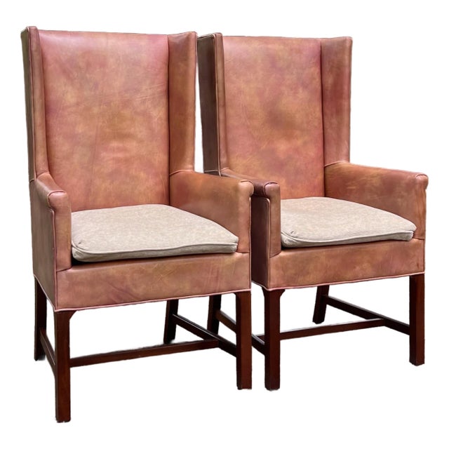 Hickory Chair Leather Delaware Host Chairs - A Pair For Sale