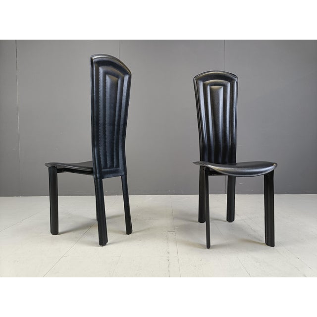 Vintage Black Leather Dining Chairs, 1980s, Set of 4 For Sale - Image 9 of 10