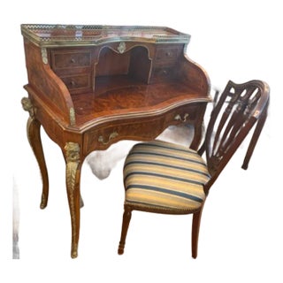 Antique Style Ladies French Style Writing Desk in Walnut With Chair Circa 1950 For Sale