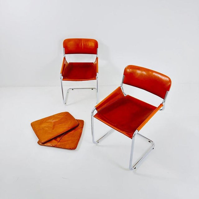 Brown Italian Cognac Leather and Chrome Tubular Sling Chair, 1970s For Sale - Image 8 of 11