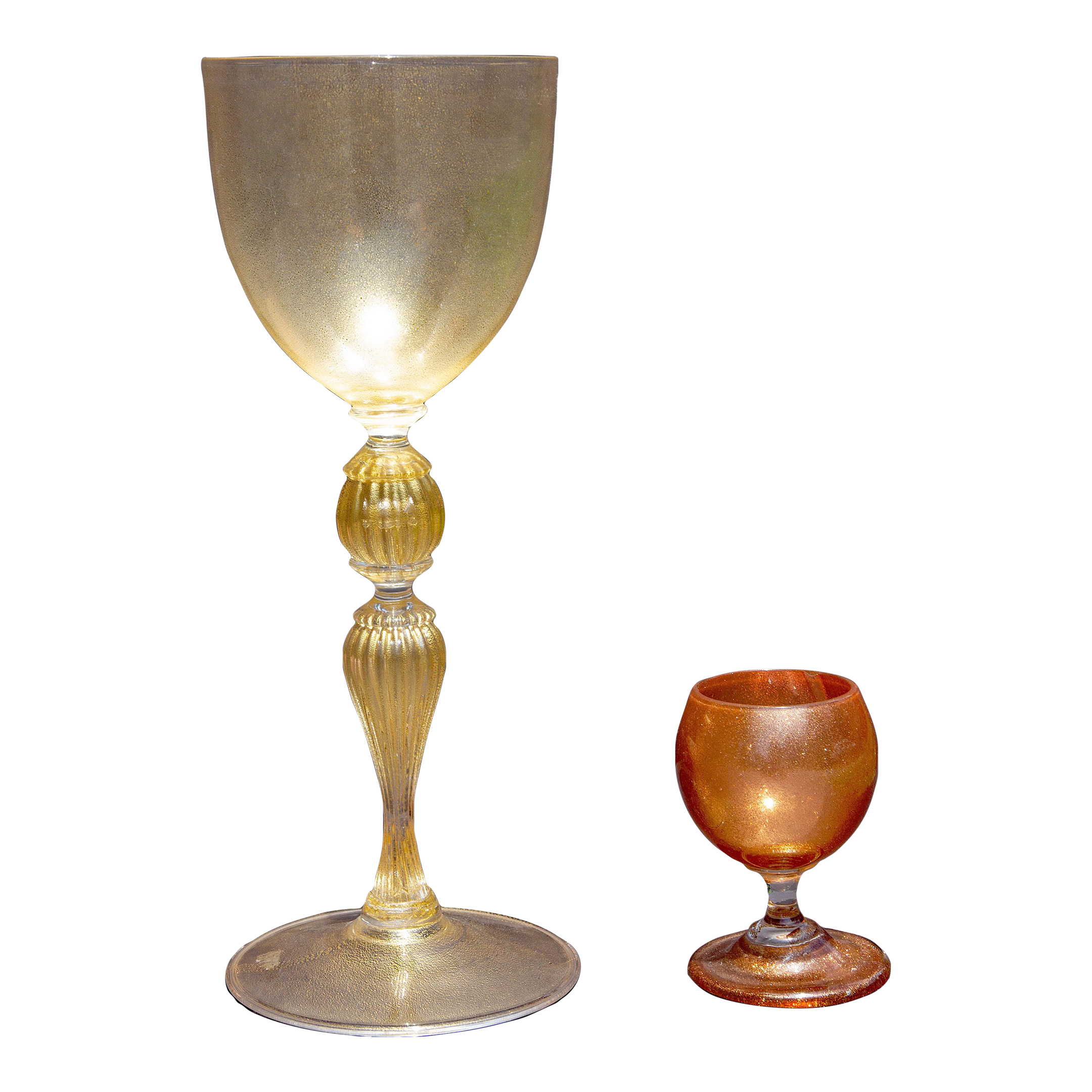 Murano Glass Gold Infused Wine Goblet and Cordial Glass Attributed to  Salvati | Chairish