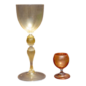 Murano Glass Gold Infused Wine Goblet and Cordial Glass Attributed to Salvati